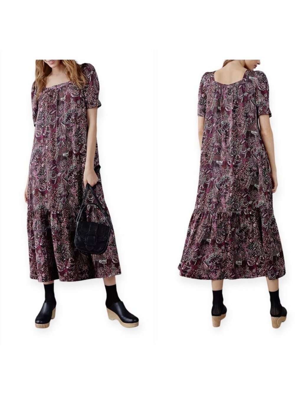Anthropologie Lisabetta Maxi Printed Dress Size M, paisely print, Wine, NWT